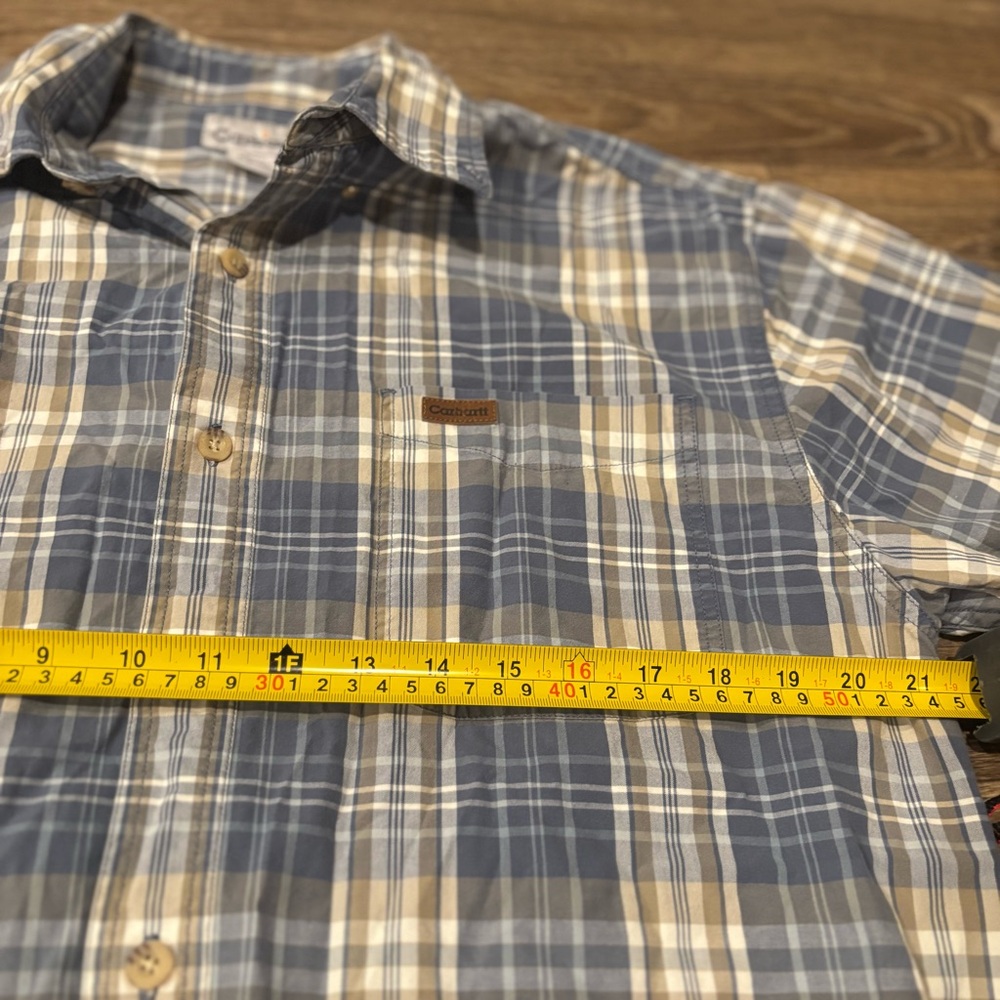 Carhartt Plaid Button Up Shirt Medium Blue Short Sleeve Workwear Cotton Logo - Picture 5 of 6